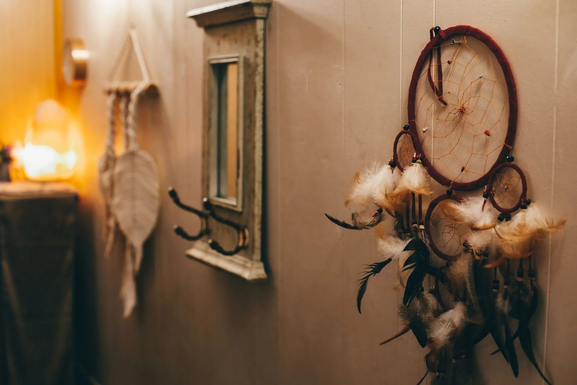Dreamcatcher and Wall Decor, With Soft Lighting and a Mirror — Traditional Massage Services In Broadbeach, QLD