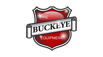 Logotipo de Buckeye Fire Equipment: escudo rojo con una pancarta blanca, la palabra 