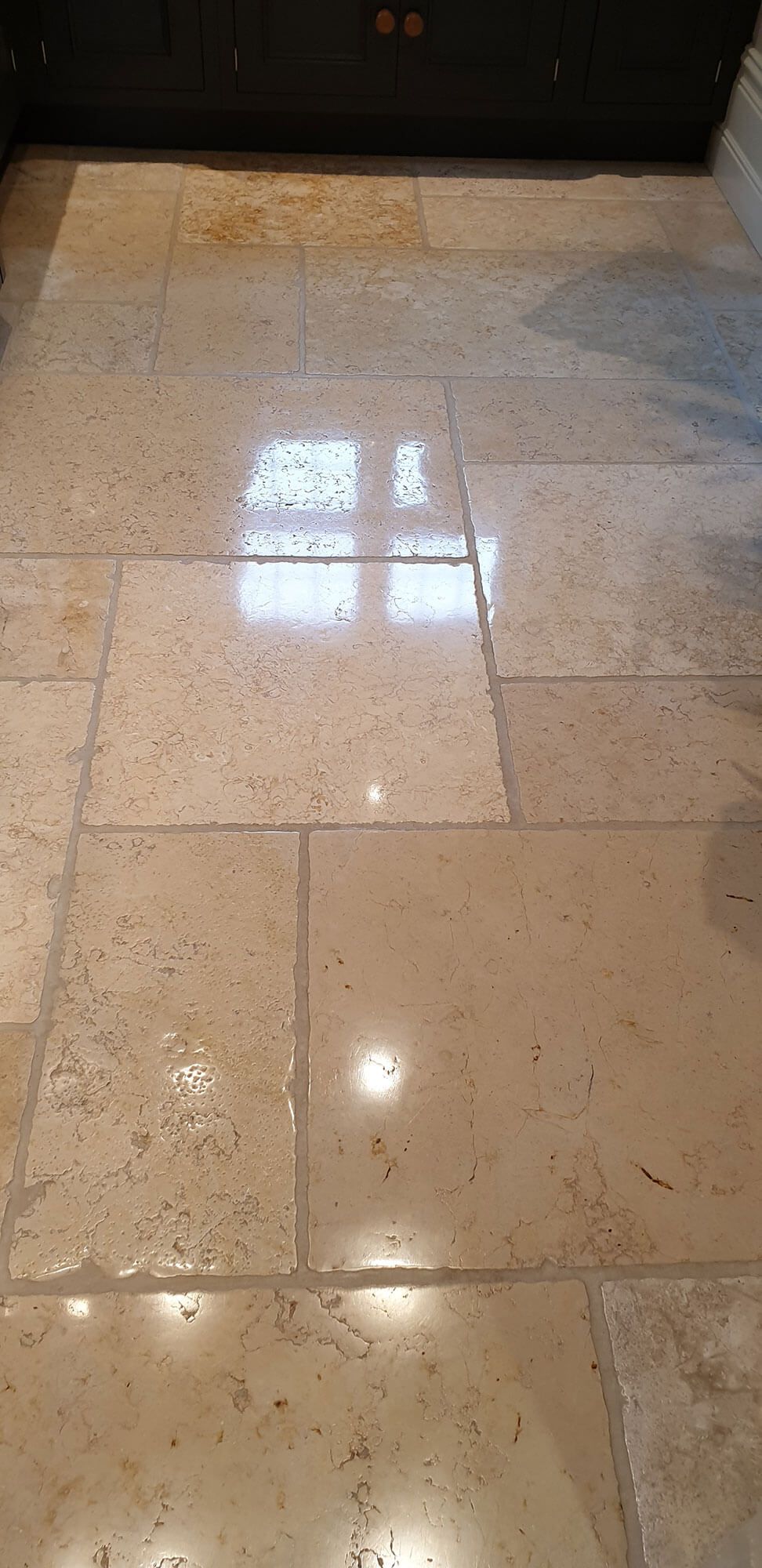 Slate floor before cleaning and after cleaning