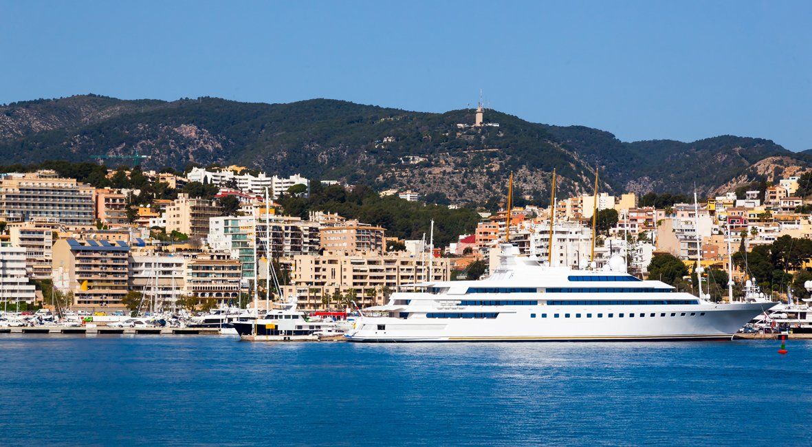 Club de Mar Marina in Mallorca with a superyacht