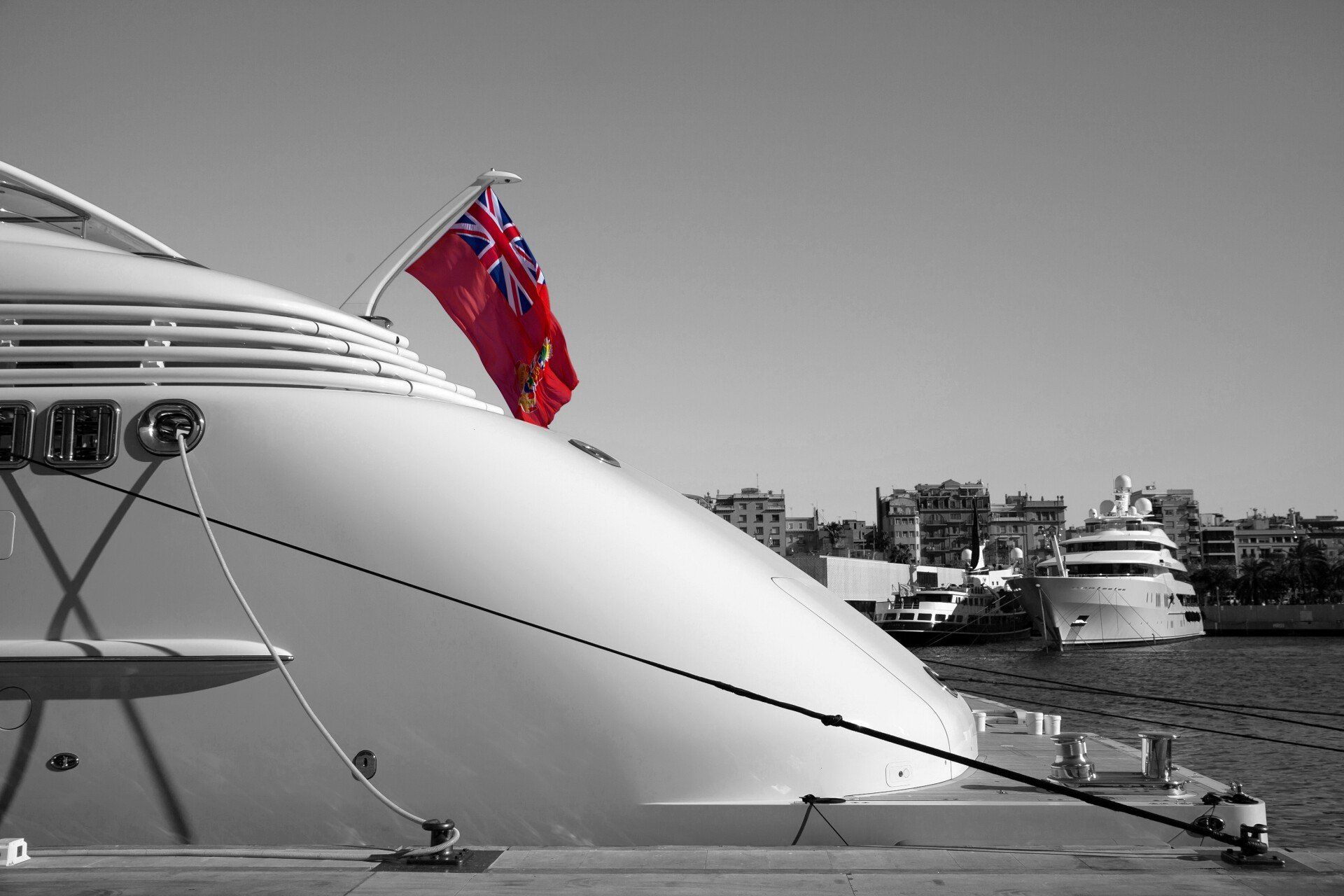 Yacht with a flag from the Cayman Islands