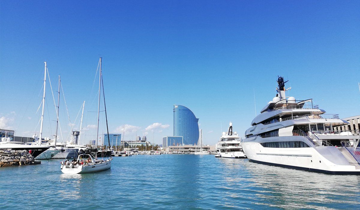 Many yachts in Marina Vela port in Barcelona