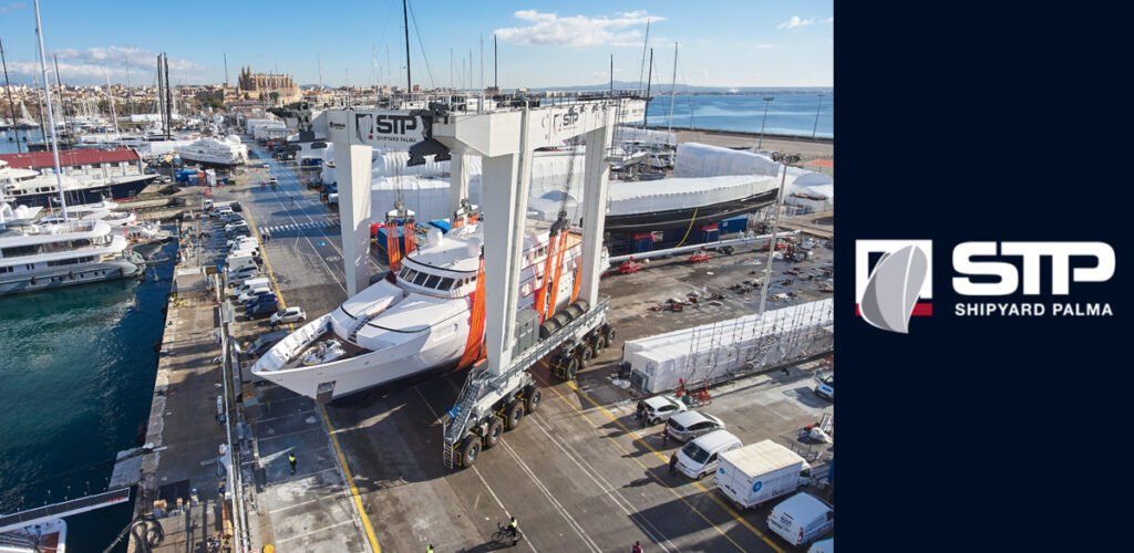 A picture of the STP shipyard in Palma where a yacht is being refitted