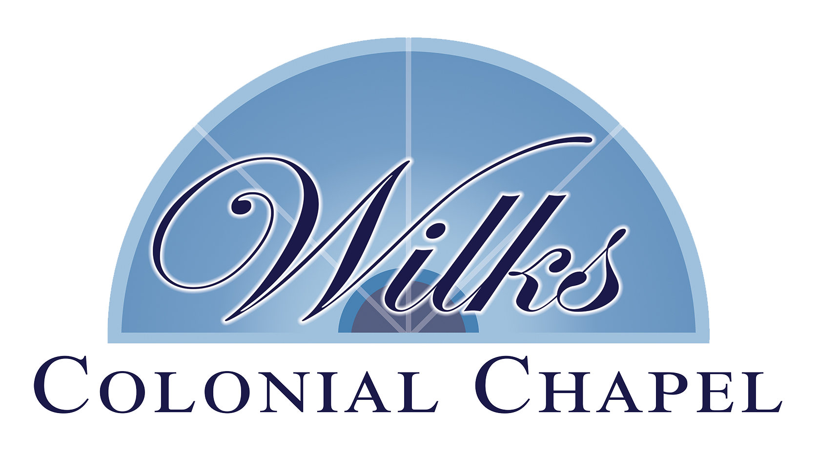 A blue and white logo for wilk 's colonial chapel