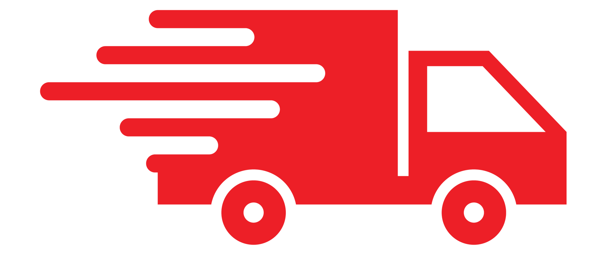 Icona rossa del camion delle consegne con linee di movimento.