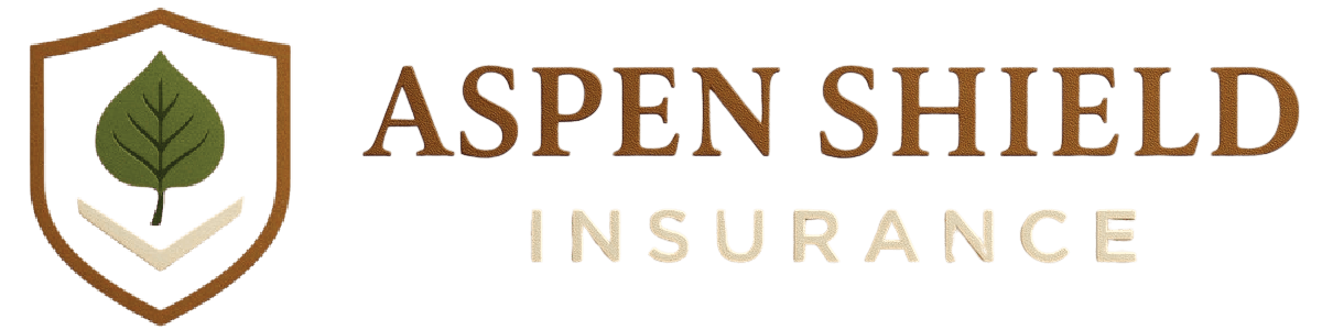 Aspen Shield Insurance logo: Brown shield with green leaf and text 