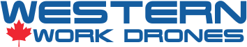 A blue and white logo for western work drones