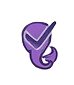 Purple swirl icon with checkmark, stylized, for verification.