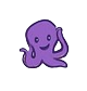 Purple cartoon octopus with a smile, holding one tentacle to its head.