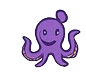Purple cartoon octopus with a smile and a small curl on its head.