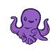 Purple cartoon octopus with smiling face and two up-turned tentacles.