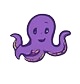 Purple cartoon octopus with a smiling face and arms outstretched.