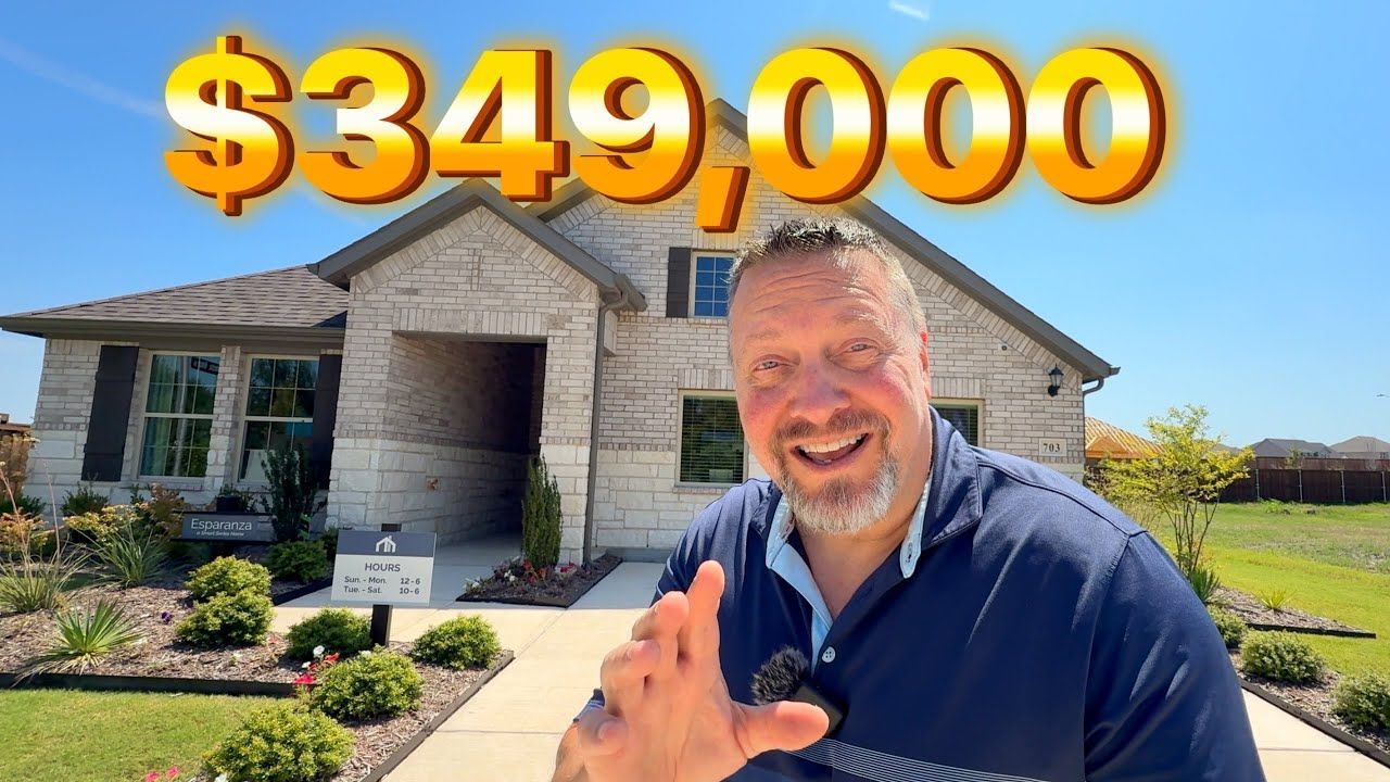 A man is standing in front of a house that cost $ 349,000
