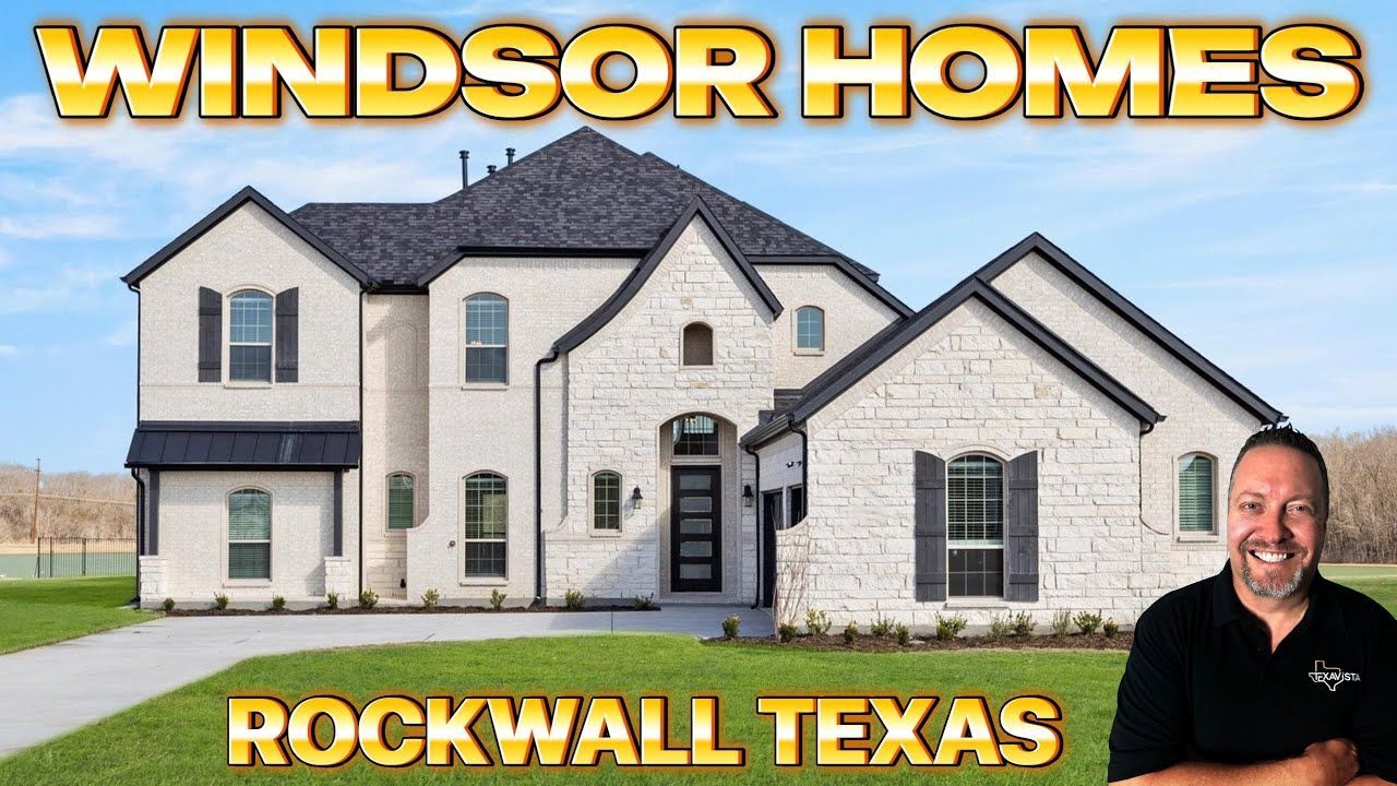 A man is standing in front of a large white house in rockwall texas.
