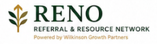 RENO logo with gold leaf icon and text &ldquo;Referral & Resource Network&rdquo; on white background