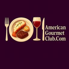 AmericanGourmetClub.com logo with plated meal, wine glass, and silverware on a purple background