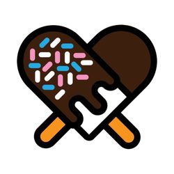 Two chocolate-covered ice cream bars crossed on sticks, one with pink and blue sprinkles