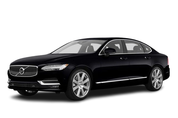 A black volvo s90 is shown on a white background.