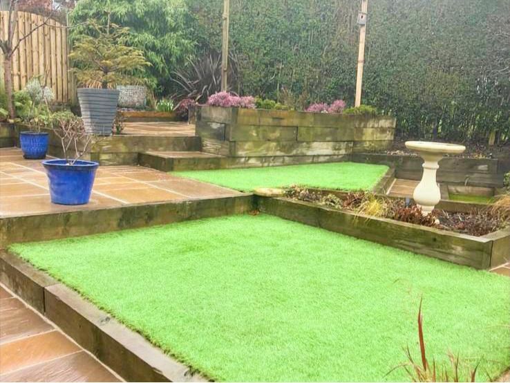 Multi-level artificial grass installation in Carter Knowle, Sheffield