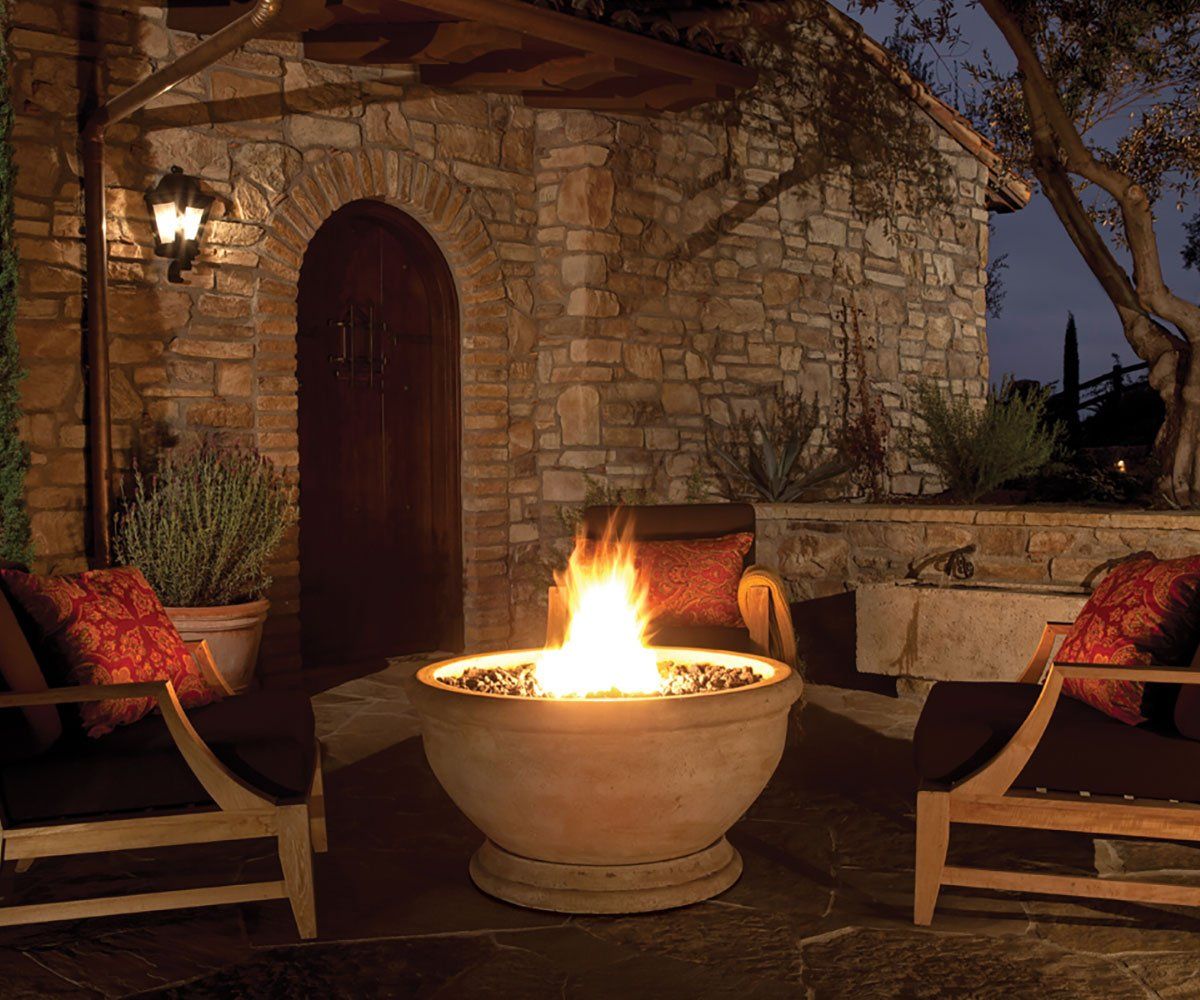 Outdoor fire bowl on Ohio backyard patio