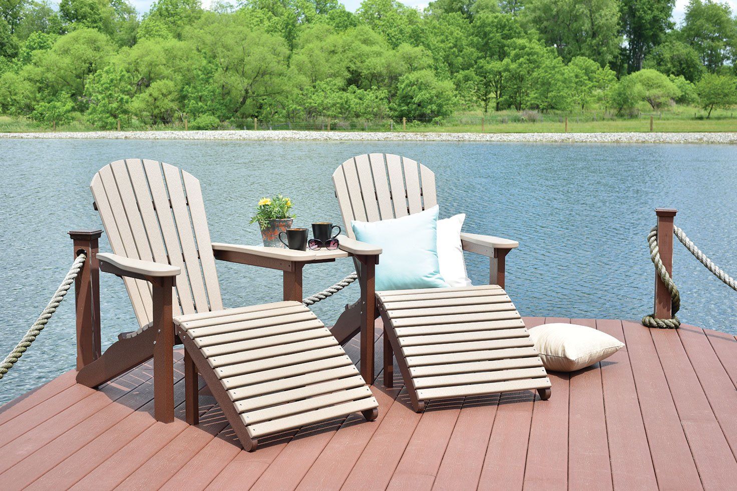 Ohio dock by river with amish berlin gardens adirondak comfo back chairs and footstools