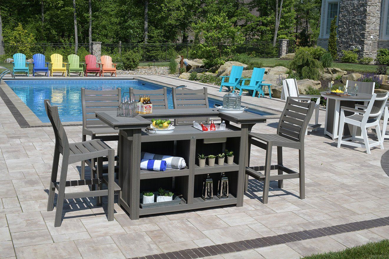 Outdoor poly furniture bar and bar height chairs near Ohio pool