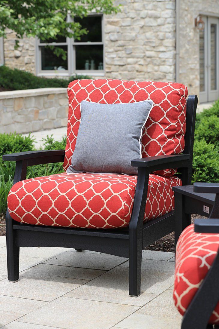 Comfortable deep seated Berlin Gardens Classic Terrace club chair with thick cushions on Ohio patio