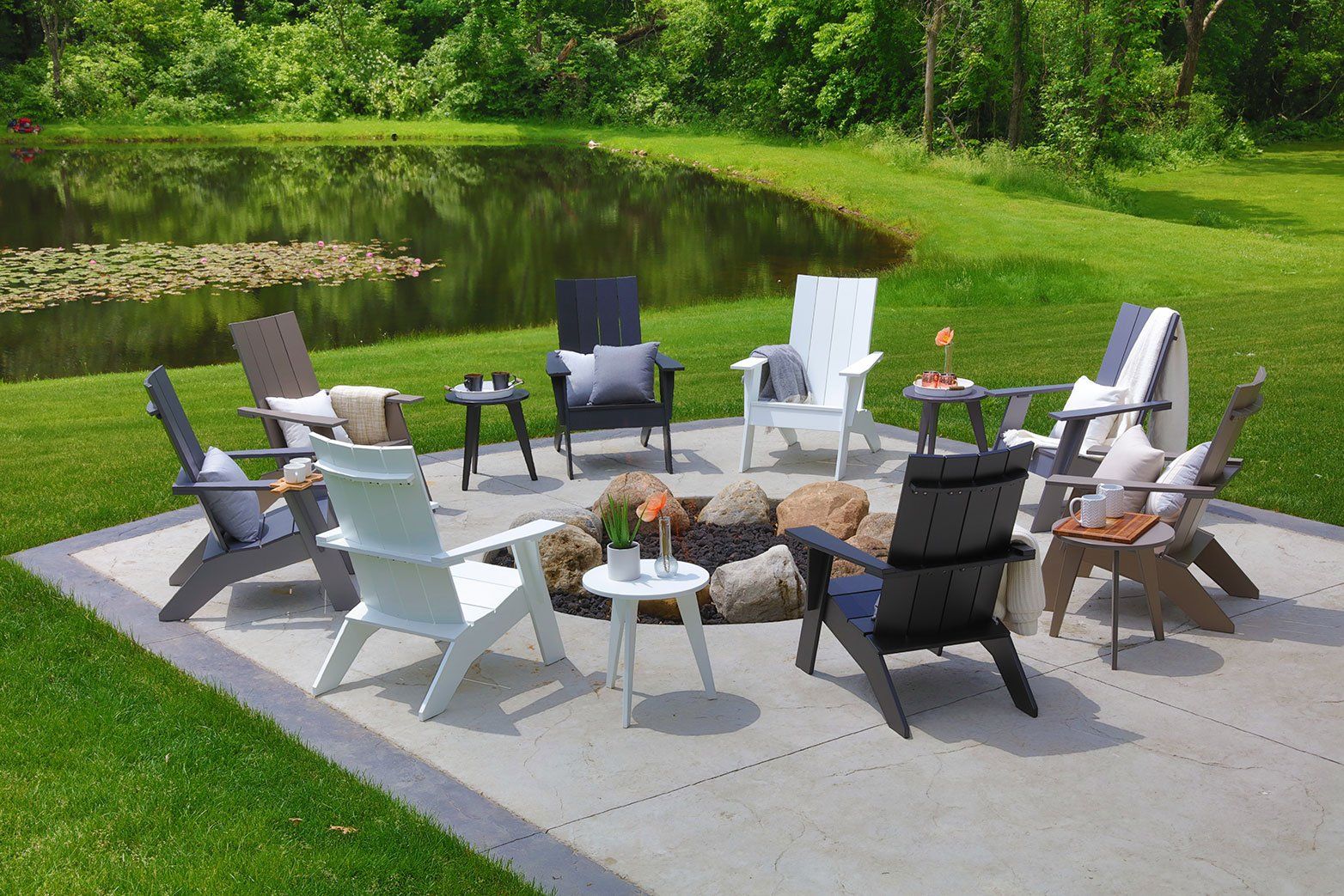 Amish weather resistant durable nordic style adirondak chairs by Ohio backyard fire pit