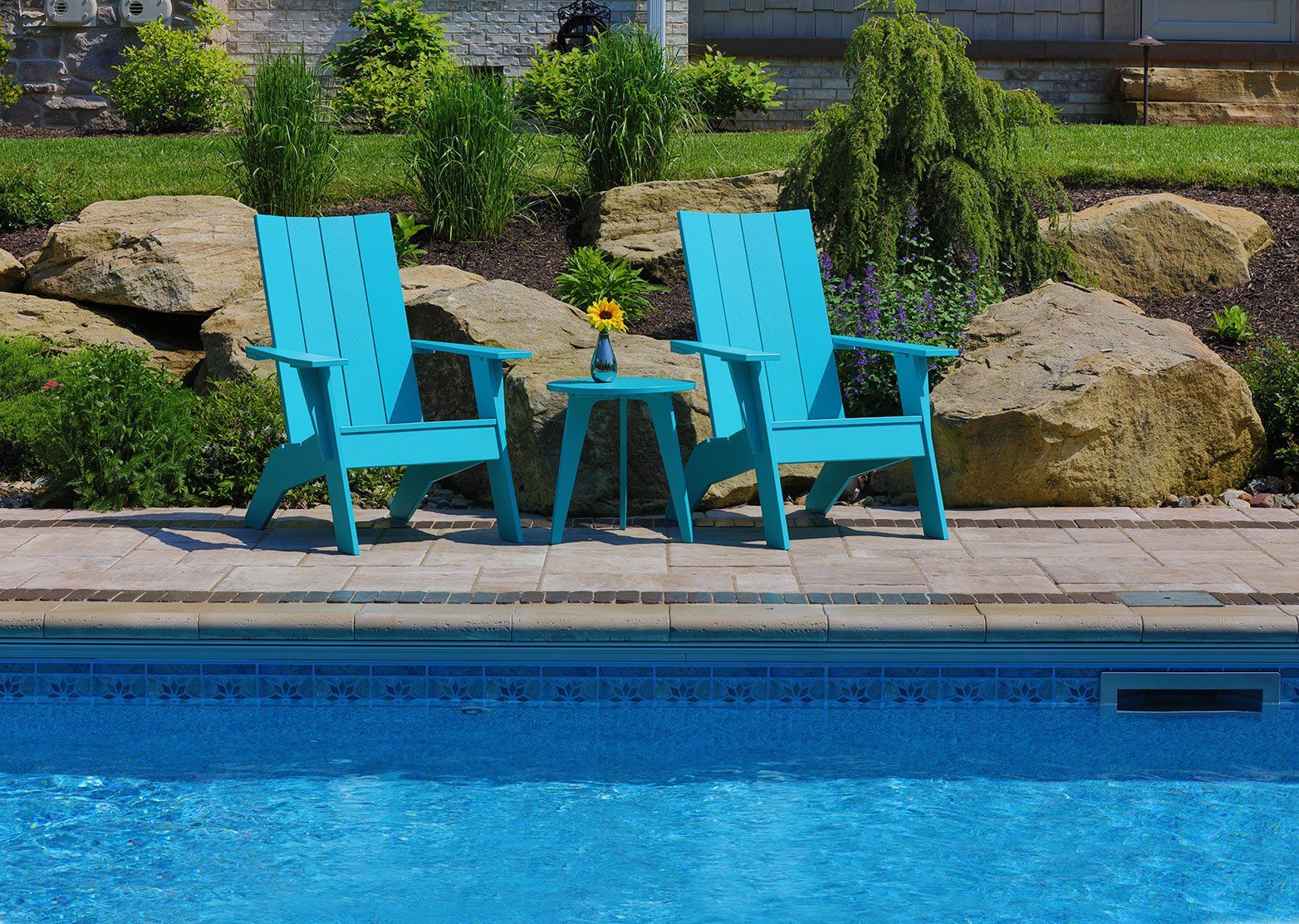 Nordic collection adirondak chairs by Ohio poolside made from marine grade poly lumber