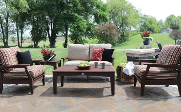 Outdoor patio with amish crafted poly recycled plastic furniture