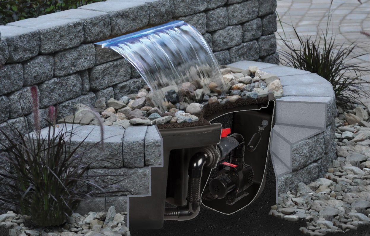 Formal spillway serene water feature system in Ohio garden