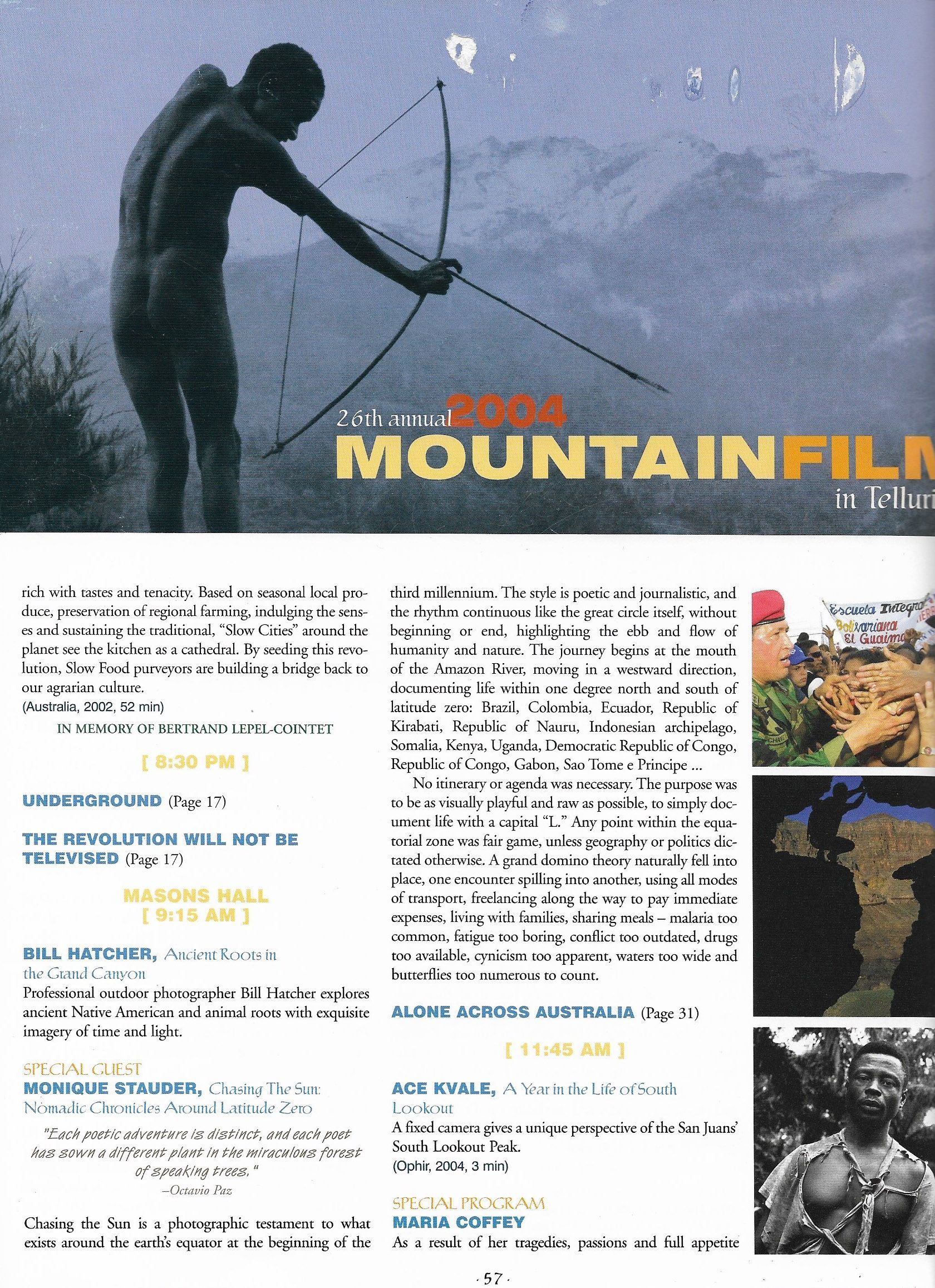 Telluride Mountain Film Festival Lecture 2004