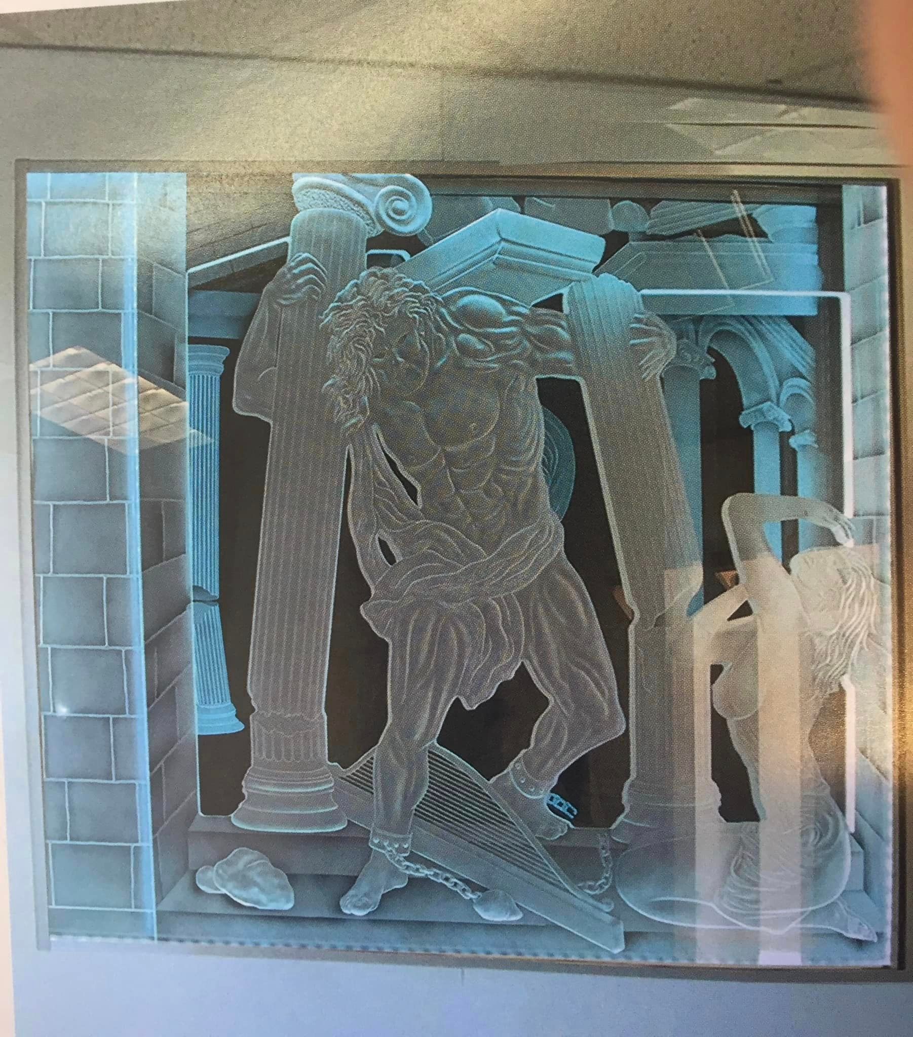 A painting of jesus carrying a cross on his shoulders