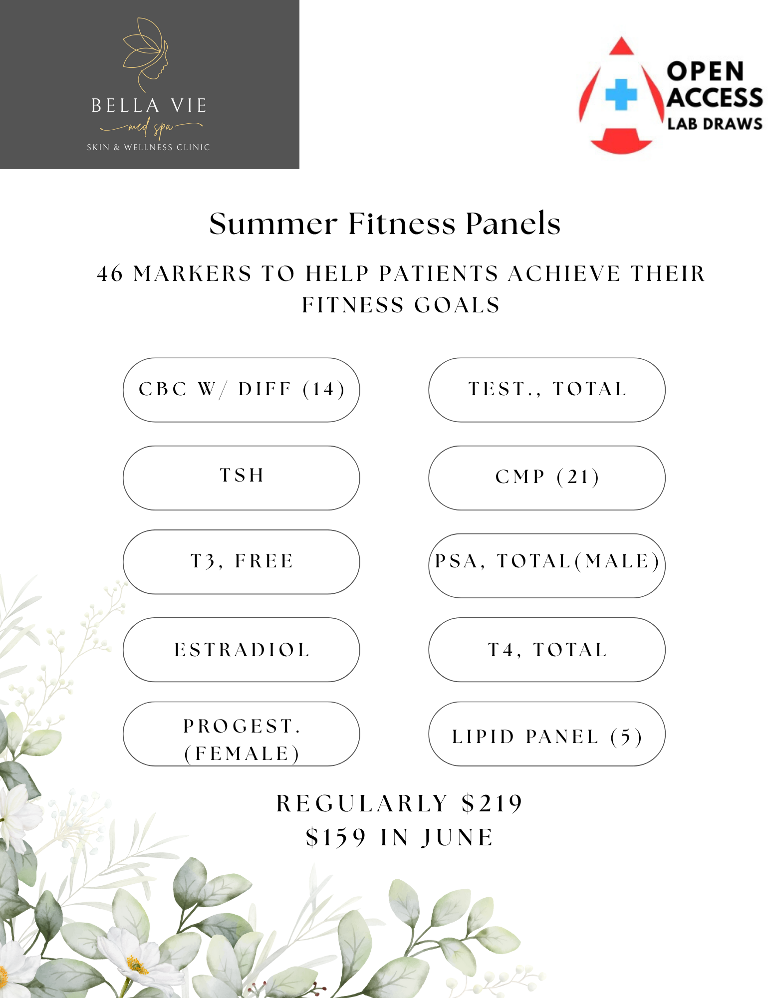 A poster for summer fitness panels with flowers on it.