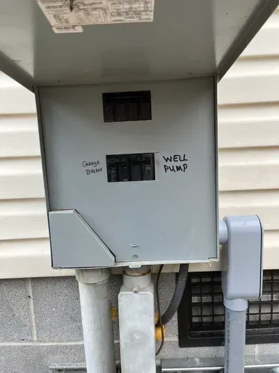 Gray electrical box labeled
