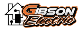 Logo for Gibson Electric. Features a house outline and company name in orange and white with black accents.