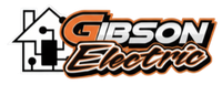 Logo for Gibson Electric. Features a house outline and company name in orange and white with black accents.