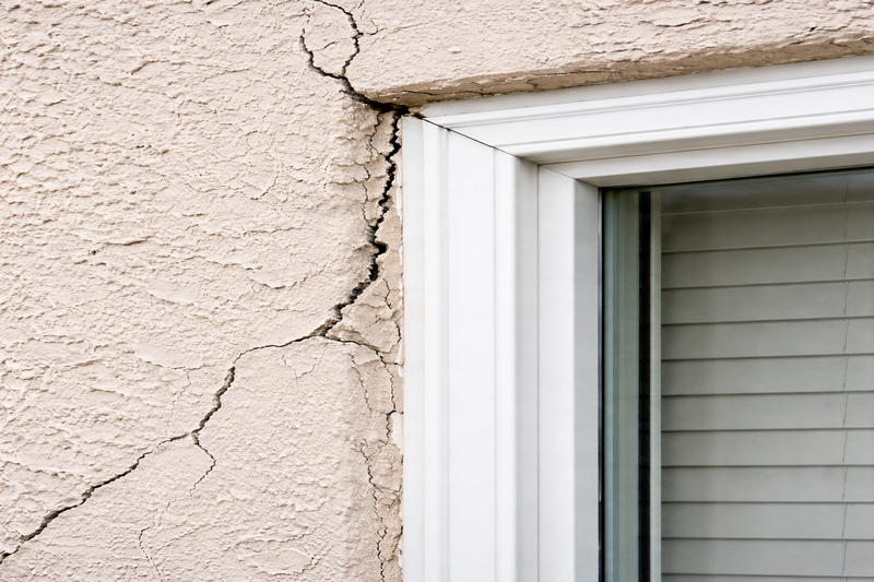 Cracked stucco around window frame showing separation and damage
