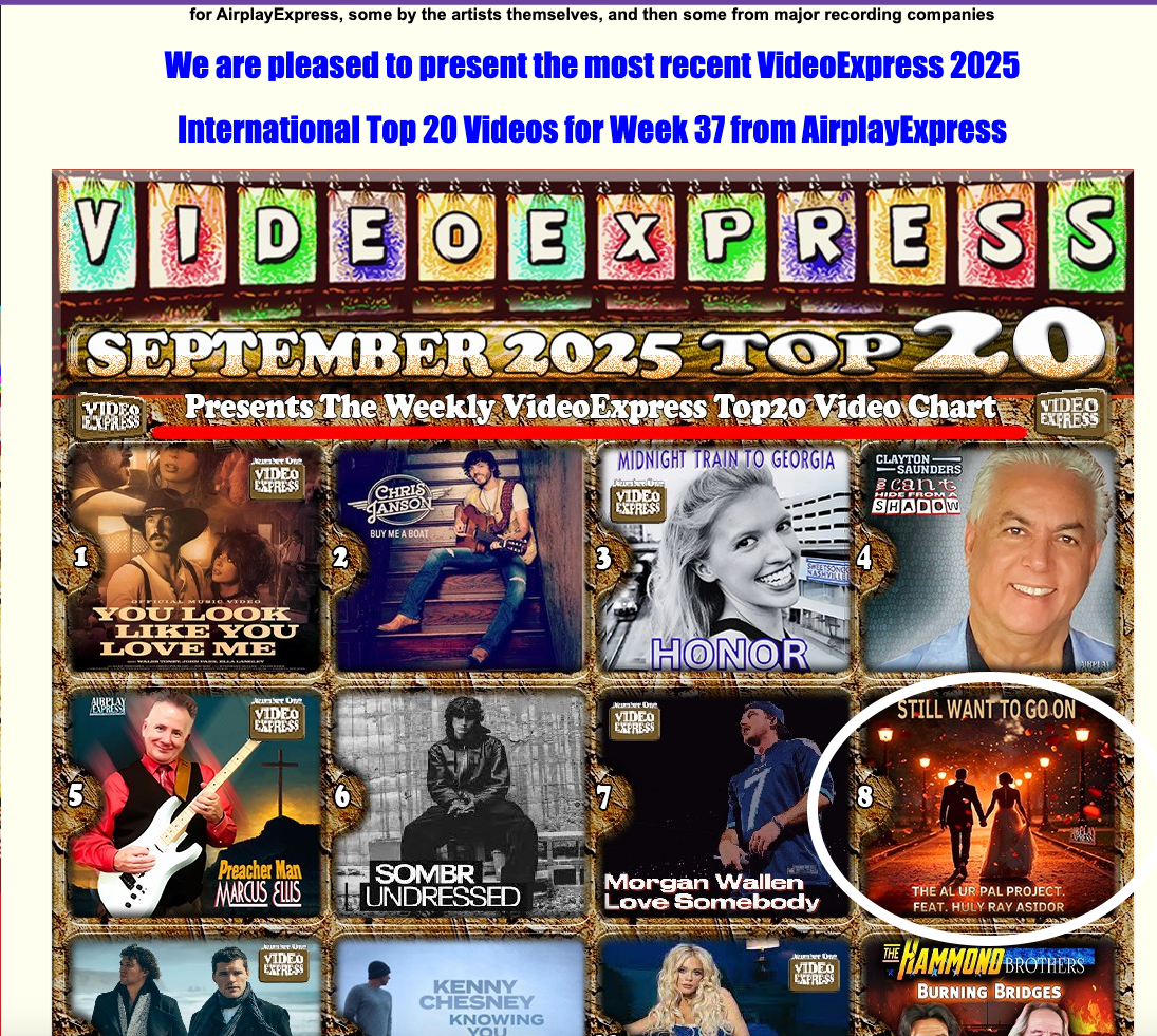 VideoExpress Top 20 chart for September 2025, featuring video stills and the title