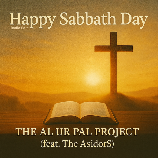Sunset scene with cross, open bible, and text: 