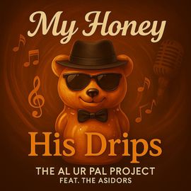 A cartoon honey bear wearing a hat, sunglasses, and bow tie, music notes around, title 