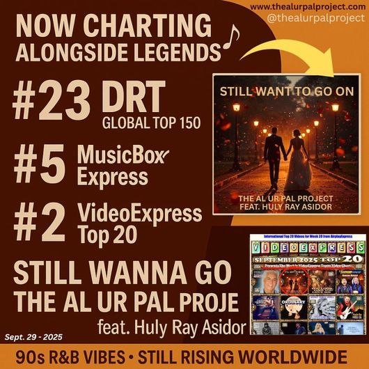 Promotional graphic: music chart rankings for