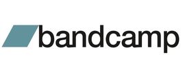 Bandcamp logo with teal parallelogram and black text.
