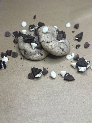 Cookie with Oreo crumbles mixed into the dough