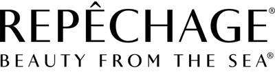 A black and white logo for repechage beauty from the sea.