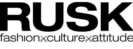 A black and white logo for rusk fashion culture attitude