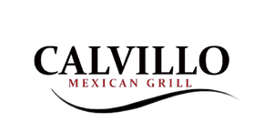 Logo for Calvillo Mexican Grill. The name is in black, the tagline is in burgundy, and a swoosh curve.
