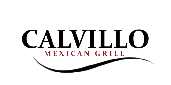 Logo for Calvillo Mexican Grill. The name is in black, the tagline is in burgundy, and a swoosh curve.