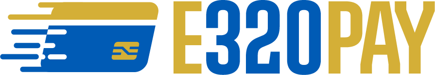 E320PAY logo with a blue card graphic and gold and blue text.