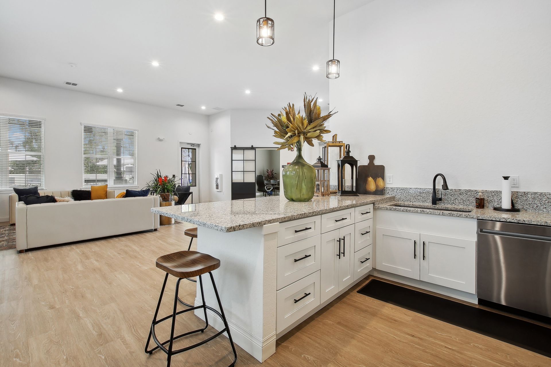 Modern dining table and kitchen